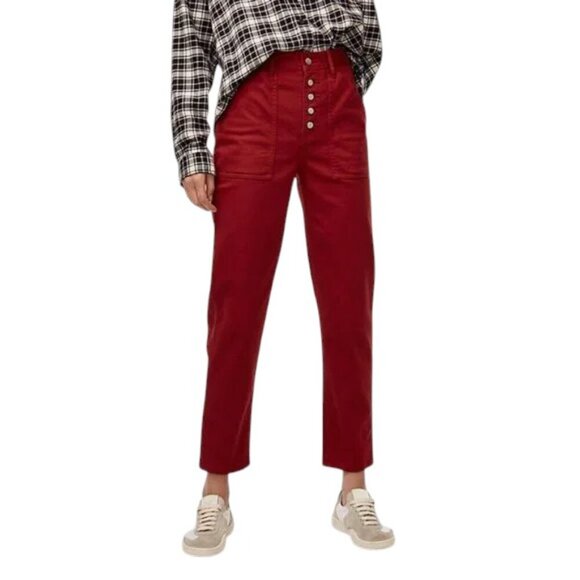 Wilfred Aritzia NWT Red Denim Button Fly Pant w/ Large Front Pockets Sz 8 - Picture 2 of 10
